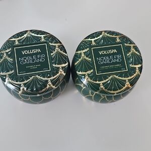 2 Voluspa Noble Fir Garland Mini Tin Candles